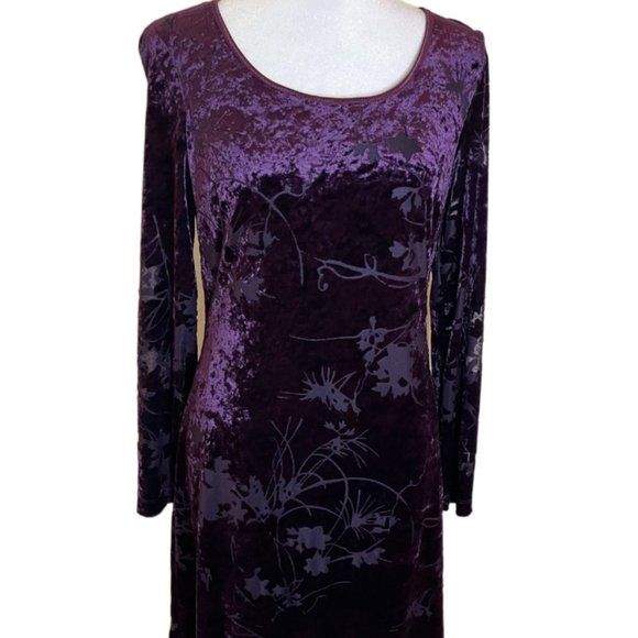 CDC Purple/Plum Velvet/Flocked Damask Floral Long Sleeve Dress Size 4 - Picture 4 of 15